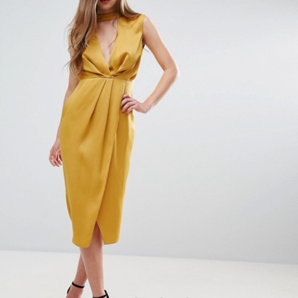 ASOS Floating Neck Drape Front Midi Dress